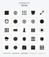 paquete de iconos negros sólidos de 25 glifos de seguridad creativa, como conexión. video. código. cámara de seguridad. cámara vector