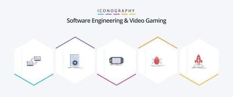 ingeniería de software y videojuegos 25 paquete de iconos planos que incluye insectos. bicho. correr. psp. juego vector