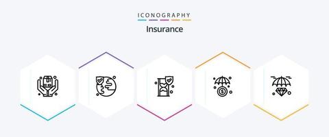 Insurance 25 Line icon pack including invest. hold. insurance. diamond. investment vector