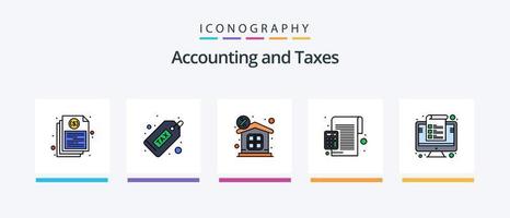 Taxes Line Filled 5 Icon Pack Including money. taxes. finance. tax. finance. Creative Icons Design vector