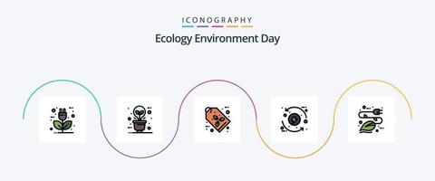 Ecology Line Filled Flat 5 Icon Pack Including eco. control. illumination. process. label vector