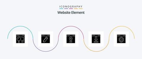 paquete de iconos del glifo 5 del elemento del sitio web, incluida la carga. descargar. educación. navegador. sitio web vector