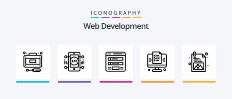 paquete de iconos de línea 5 de desarrollo web que incluye recarga. computadora portátil. cuadro. programación. com. diseño de iconos creativos vector