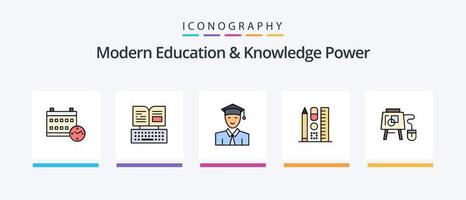 La línea eléctrica de educación y conocimiento modernos llenó un paquete de 5 íconos que incluye deportes. educación. calendario. idea. bulbo. diseño de iconos creativos vector