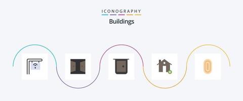 Paquete de 5 iconos planos de edificios que incluye alfombra. ornamento. agregar. edificios nuevo vector