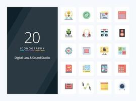 20 Digital Law And Sound Studio Flat Color icon for presentation vector