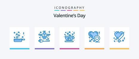 paquete de iconos azul 5 del día de san valentín que incluye el género. ubicación de amor. amar. amar. té. diseño de iconos creativos vector