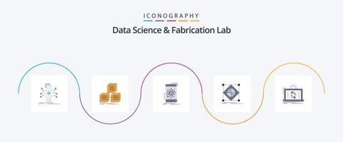 Paquete de iconos de 5 planos de laboratorio de fabricación y ciencia de datos que incluye cuadrícula. arquitectura. 3d. ciencia. móvil vector