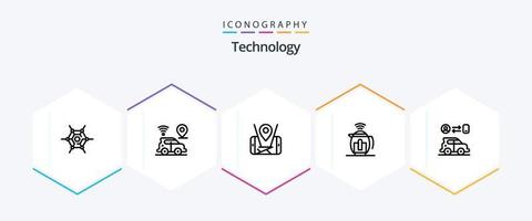 paquete de iconos de 25 líneas de tecnología que incluye al hombre. auto. móvil. tecnología. maceta vector