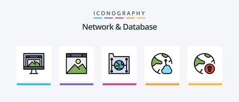 la línea de red y base de datos llenó el paquete de 5 iconos, incluida la base de datos. nube. en línea. cortar. base de datos. diseño de iconos creativos vector