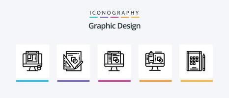 paquete de iconos de la línea de diseño gráfico 5 que incluye diseño web. pantalla. bulbo. compartir. programación. diseño de iconos creativos vector