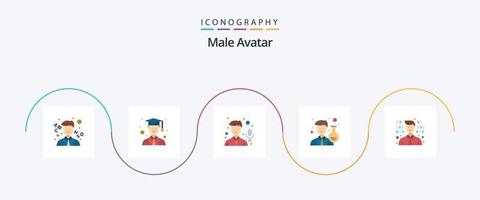 avatar masculino plano 5 paquete de iconos que incluye. programador. micrófono. desarrollo. hombre vector