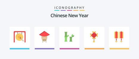 Chinese New Year Flat 5 Icon Pack Including newyear. new. newyear. chinese. chinese. Creative Icons Design vector