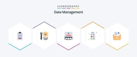 gestión de datos 25 paquete de iconos planos que incluye marca. documento. ajustes. Lista de Verificación. cerrar vector