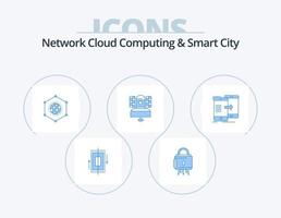 Network Cloud Computing And Smart City Blue Icon Pack 5 Icon Design. broadcast. business. protection. connection. global vector