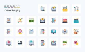 paquete de 25 iconos de color plano de compras en línea vector