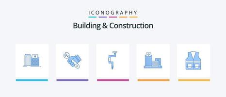 Building And Construction Blue 5 Icon Pack Including real. building. tools. well. tool. Creative Icons Design vector