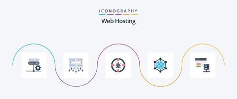 Paquete de 5 iconos planos de alojamiento web que incluye base de datos. web. Internet. servidor. analítica vector