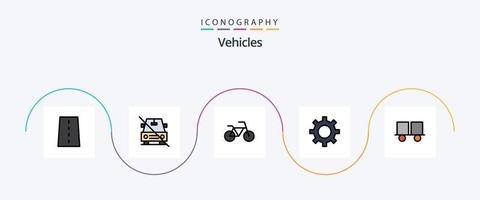 Vehicles Line Filled Flat 5 Icon Pack Including fork truck. vehicle maintenance. off. vehicle configuration. setting vector