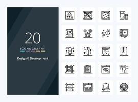 20 Design  Development Outline icon for presentation vector