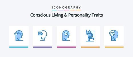 vida consciente y rasgos de personalidad paquete de iconos azul 5 que incluye manipulación. control. rompecabezas. dominio. hombre. diseño de iconos creativos vector