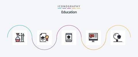 Education Line Filled Flat 5 Icon Pack Including multimedia. education. study. learning. education vector