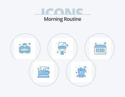 Morning Routine Blue Icon Pack 5 Icon Design. routine. clock. digital clock. calendar. washbasin vector