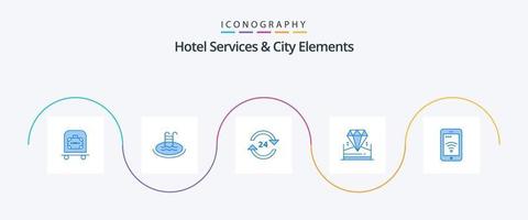 Hotel Services And City Elements Blue 5 Icon Pack Including hotel. diamond. concierge. brilliant. service vector