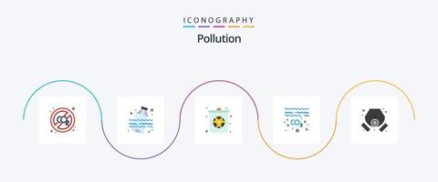 Pollution Flat 5 Icon Pack Including waste. mask. pollution. gas. pollution vector