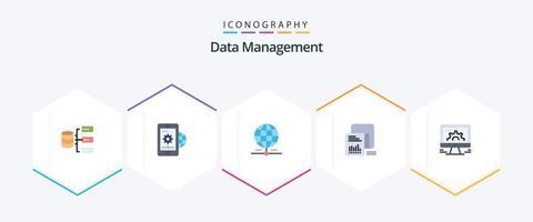 gestión de datos 25 paquete de iconos planos que incluye lista. datos. configuración. Lista de Verificación. datos vector