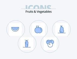 diseño de iconos de paquete de 5 iconos azules de frutas y verduras. . manzana. pera vector