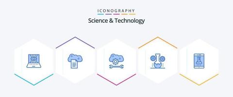 Paquete de 25 íconos azules de ciencia y tecnología que incluye administración de laboratorio. laboratorio de osos documentos en línea. configuración de sincronización en la nube. configurar servicio en la nube vector