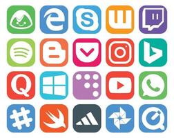 20 Social Media Icon Pack Including whatsapp youtube pocket coderwall question vector