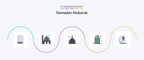 Ramadan Flat 5 Icon Pack Including lamp. lantern. moon. mosque. islam vector