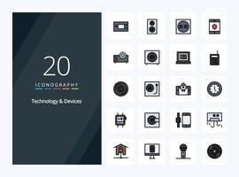 Icono lleno de línea de 20 dispositivos para presentación vector