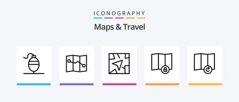 mapas y paquete de iconos de la línea de viaje 5 que incluye. mapa. tráfico. diseño de iconos creativos vector