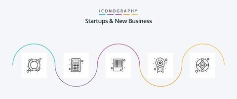 Startups And New Business Line 5 Icon Pack Including business. review. budget. badge. record vector