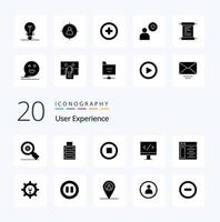 20 User Experience Solid Glyph icon Pack like  monitor  simple computer  stop vector