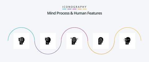 paquete de iconos de glifo 5 de proceso mental y características humanas que incluye datos. seguro. usuario. cerrar con llave. mente vector