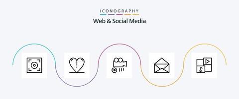 Web And Social Media Line 5 Icon Pack Including media . open. mail . vector