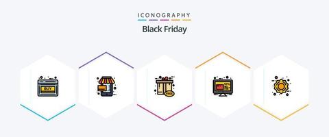 paquete de iconos de línea completa de viernes negro 25 que incluye el viernes. viernes. en línea. descuento. caja de regalo vector