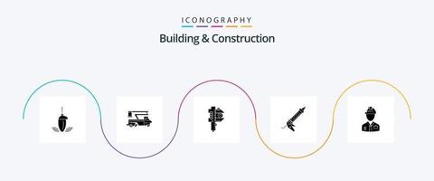 Building And Construction Glyph 5 Icon Pack Including repair. sealant. lifting. tiny. measure vector