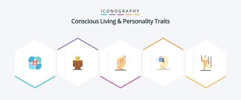 vida consciente y rasgos de personalidad paquete de 25 íconos planos que incluye la mente. humano. persona. puerta. inteligencia vector