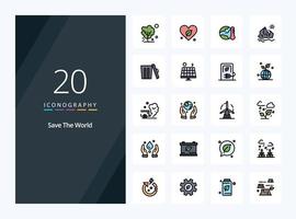 20 guardar el icono lleno de línea mundial para la presentación vector