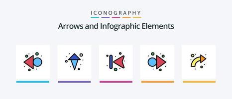 la línea de flecha llenó el paquete de 5 íconos que incluye . abajo. adelante. flecha. adelante. diseño de iconos creativos vector