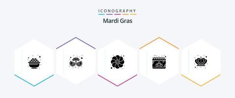 Mardi Gras 25 Glyph icon pack including king. crown. gras. gras. date vector