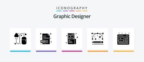 paquete de iconos de glifo 5 de diseñador gráfico que incluye diseño. herramientas de dibujo. creativo. herramientas de desarrollo. producción de diseño. diseño de iconos creativos vector