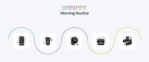 Morning Routine Glyph 5 Icon Pack Including . footwear. croissant. dots. suitcase vector