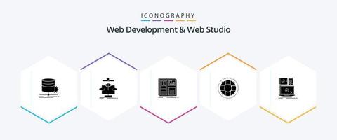 paquete de iconos de 25 glifos de desarrollo web y estudio web que incluye dispositivos móviles. computadora. disposición. preservador boya salvavidas vector