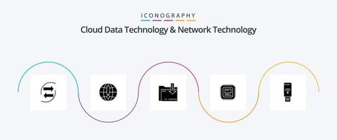 Cloud Data Technology And Network Technology Glyph 5 Icon Pack Including hardware. storage . browser . cpu. computing vector